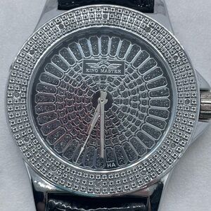 *For Parts* King Master Genuine Diamond Mens Watch Black Band